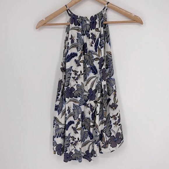 Loft Mixed Media Tropical Floral Halter Top Women’s Size Small in Purple & White - Picture 5 of 7